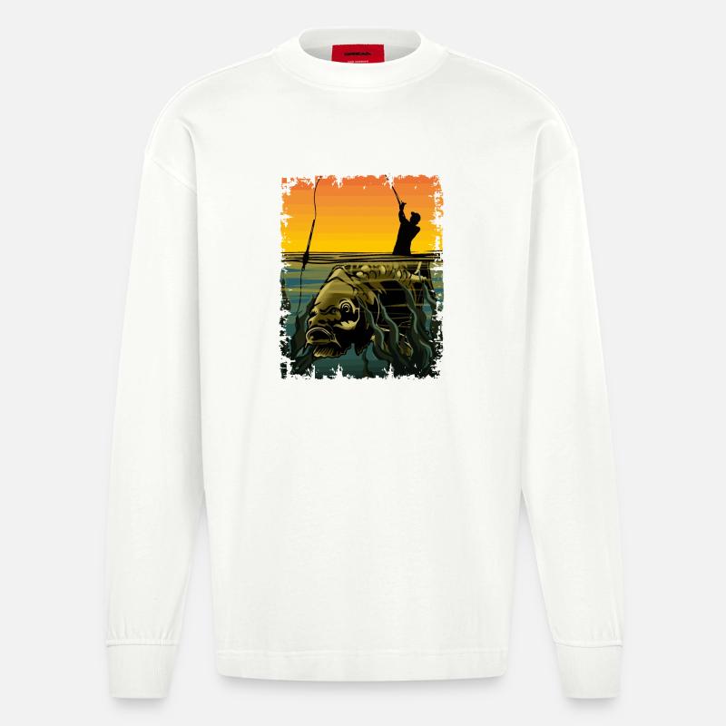 Karpfenfischen-Design Schwimmerfischen Angler Geschenk - Heavyweight Oversized Organic Langarmshirt Made in EU - OFF WHITE