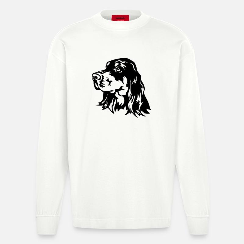 Gordon Setter Kopf - Heavyweight Oversized Organic Langarmshirt Made in EU - OFF WHITE
