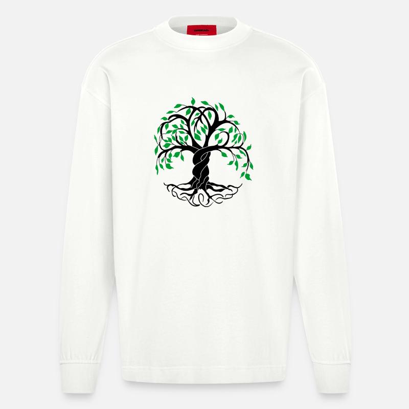 Yggdrasil der Baum des Lebens - Heavyweight Oversized Organic Langarmshirt Made in EU - OFF WHITE