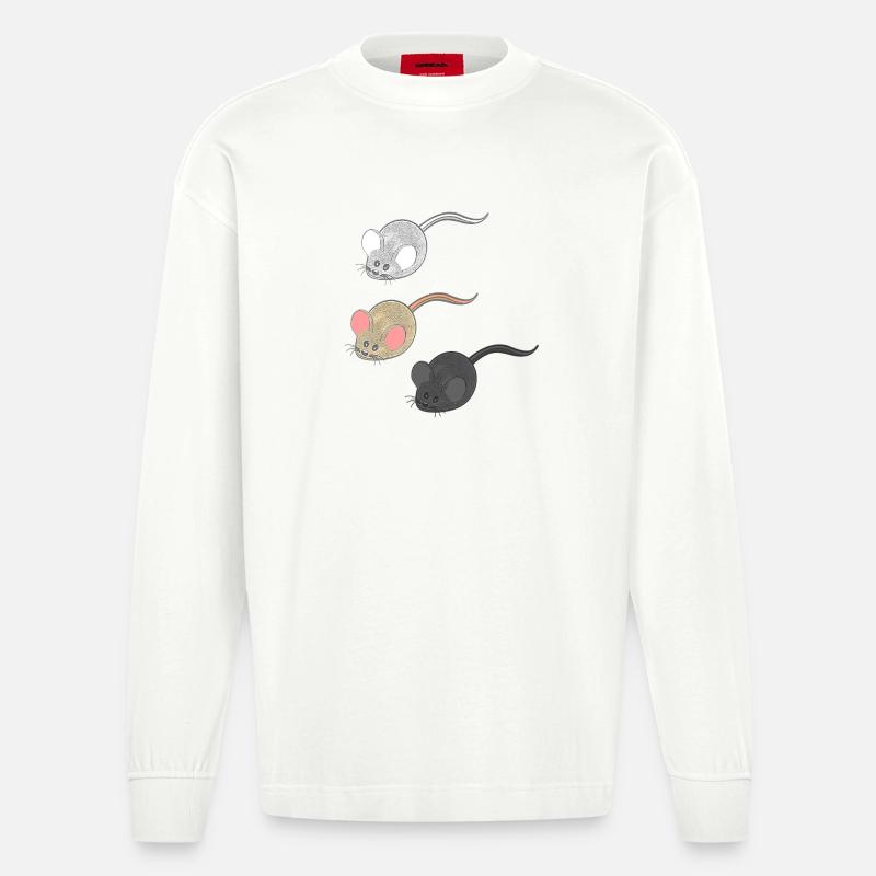 geschenkideen mäuse, Drei Mäuse, Mäuse Fan - Heavyweight Oversized Organic Langarmshirt Made in EU - OFF WHITE