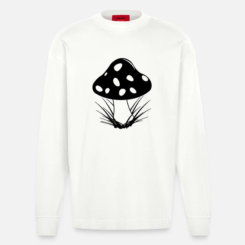 Champignon d’automne avec des points blancs - Manches longues bio épais oversize fabriqué en UE - OFF WHITE
