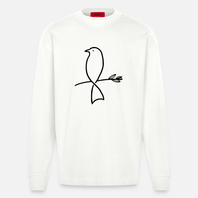 Vogel auf einem Ast - Heavyweight Oversized Organic Langarmshirt Made in EU - OFF WHITE
