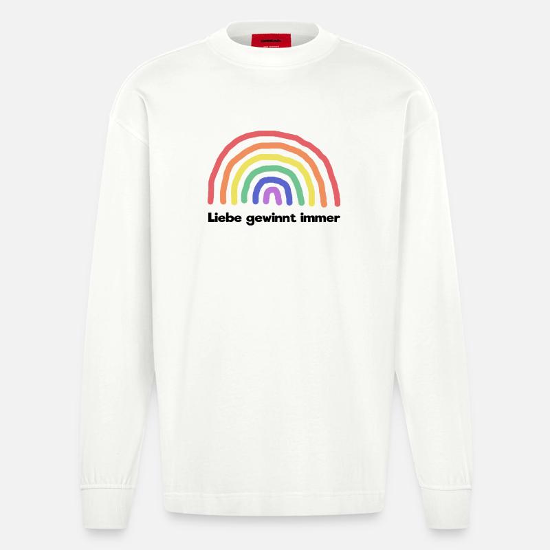 Regenbogen Liebe Statement Freiheit Frieden - Heavyweight Oversized Organic Langarmshirt Made in EU - OFF WHITE
