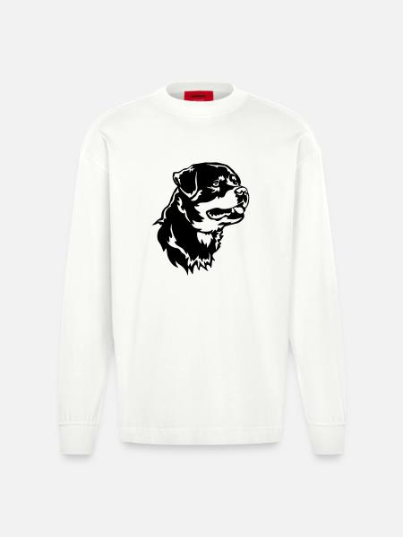 Rottweiler Head - Heavyweight Oversized Organic Longsleeve Shirt Made in EU - OFF WHITE