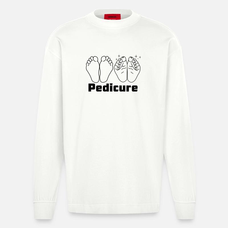 Füße mit Text Pediküre - Heavyweight Oversized Organic Langarmshirt Made in EU - OFF WHITE