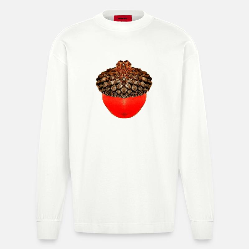 schöne Herbstdrucke, Eichelfoto, unisex herbst - Heavyweight Oversized Organic Langarmshirt Made in EU - OFF WHITE