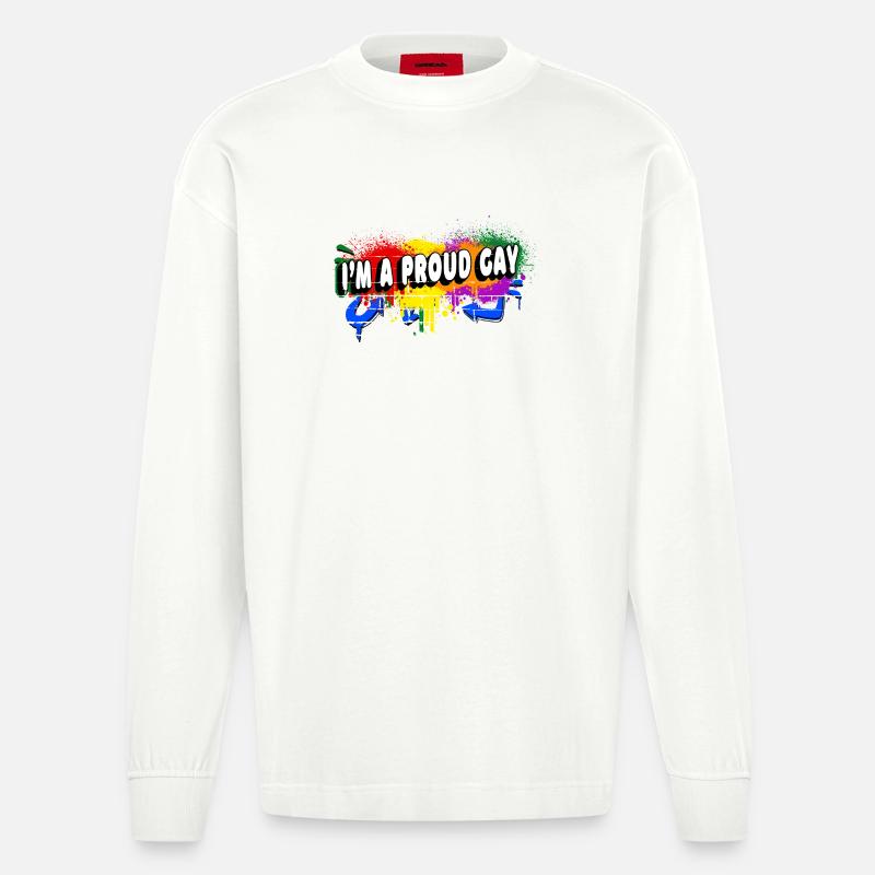 Ich bin ein stolzer Schwuler - Heavyweight Oversized Organic Langarmshirt Made in EU - OFF WHITE