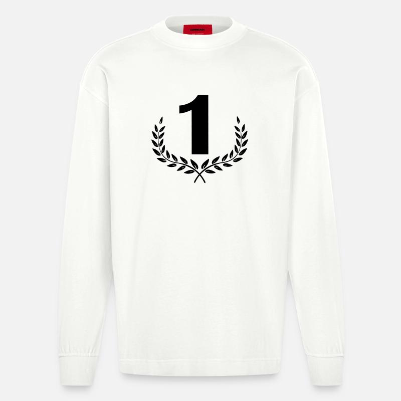 Nummer 1 im Lorbeerkranz - Heavyweight Oversized Organic Langarmshirt Made in EU - OFF WHITE