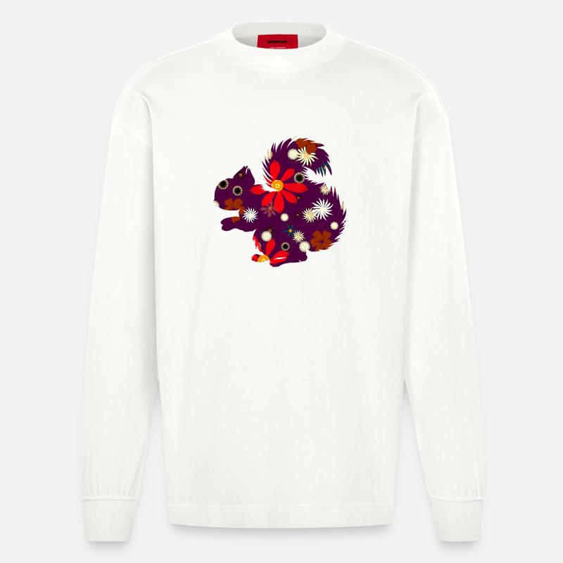 Herbstoutfit freizeit, eichhörnchchen design - Heavyweight Oversized Organic Langarmshirt Made in EU - OFF WHITE