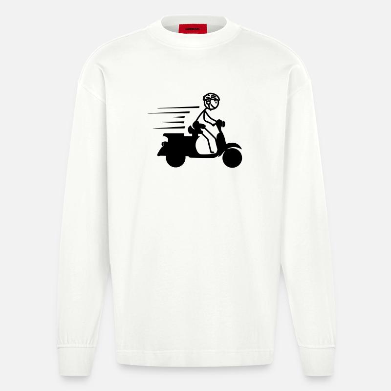 Roller mit Jungen-Strichmännchen - Heavyweight Oversized Organic Langarmshirt Made in EU - OFF WHITE
