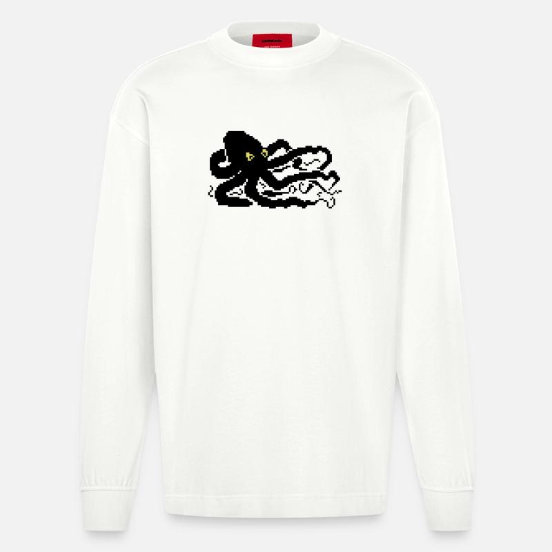 8bit pixel octopus - Heavyweight Oversized Organic Langarmshirt Made in EU - OFF WHITE