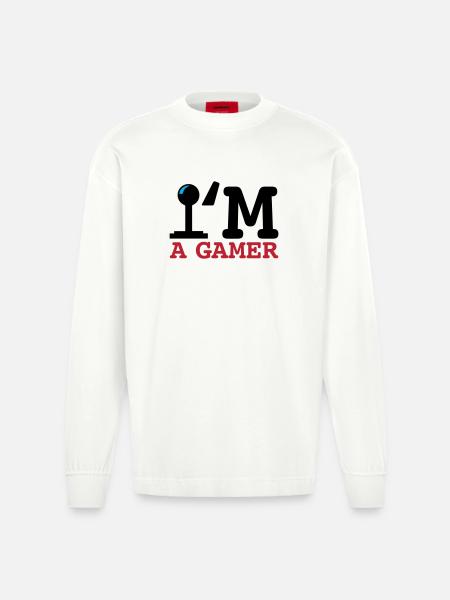 A Gamer Bold Typography - Heavyweight Oversized Organic Longsleeve Shirt Made in EU - OFF WHITE