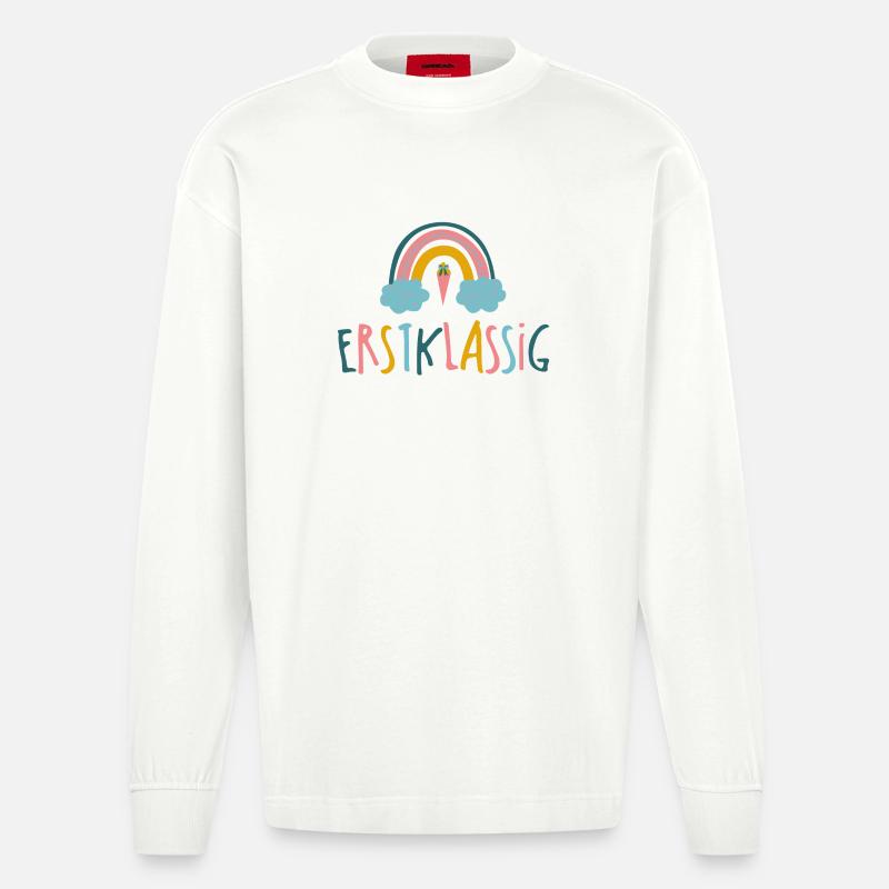 Erstlassig - Schulkind - Regenbogen - Heavyweight Oversized Organic Langarmshirt Made in EU - OFF WHITE