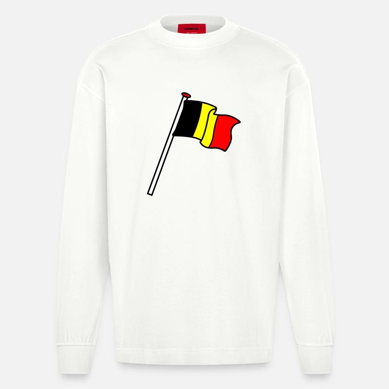 Drapeau Belgique Drapeaux BE - Manches longues bio épais oversize fabriqué en UE - OFF WHITE