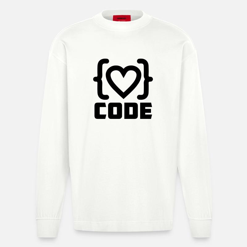 Herzprogrammierer Code Logo mit Text CODE - Heavyweight Oversized Organic Langarmshirt Made in EU - OFF WHITE