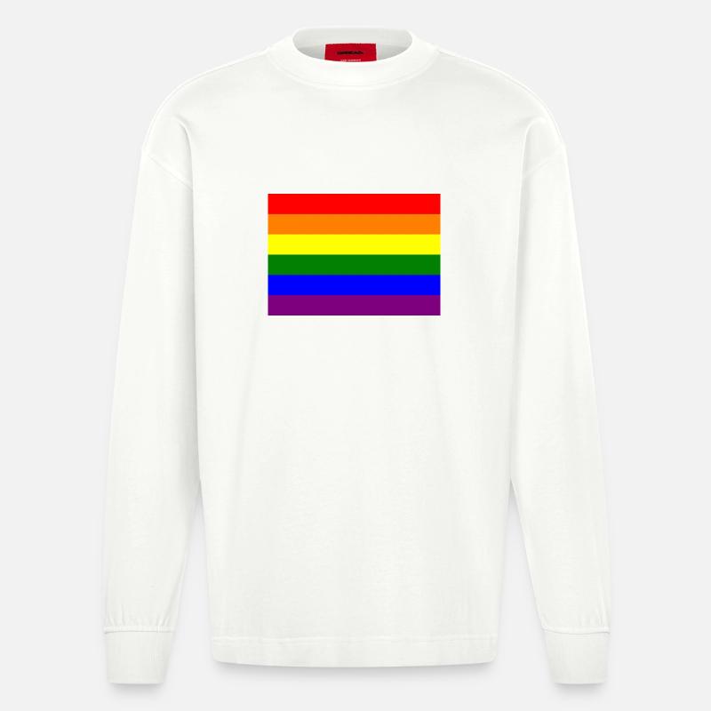 Pride Regenbogen Flaggendesign - Heavyweight Oversized Organic Langarmshirt Made in EU - OFF WHITE