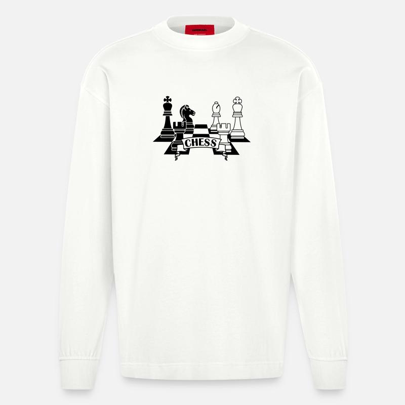 Schachfiguren mit Text CHESS - Heavyweight Oversized Organic Langarmshirt Made in EU - OFF WHITE