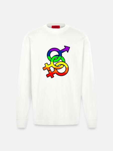 Gender bisexual 2 logo with rainbow - Heavyweight Oversized Organic Longsleeve Shirt Made in EU - OFF WHITE