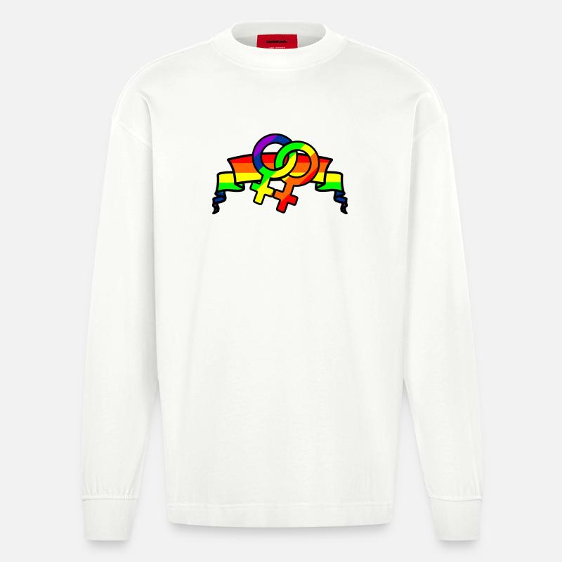 Regenbogen lesbies stolzes Logo - Heavyweight Oversized Organic Langarmshirt Made in EU - OFF WHITE