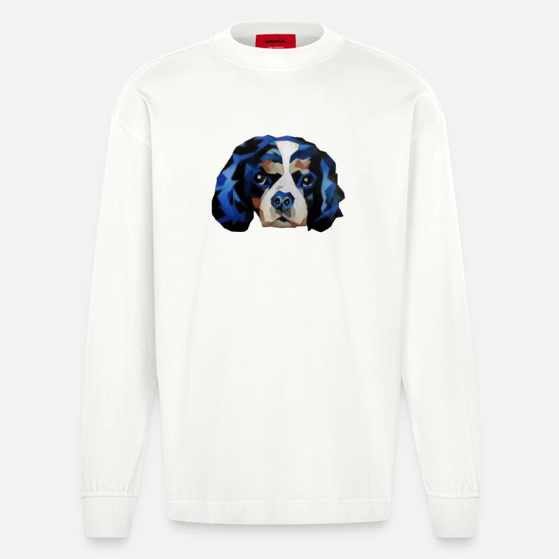 Cavalier King Charles Spaniel - Heavyweight Oversized Organic Langarmshirt Made in EU - OFF WHITE