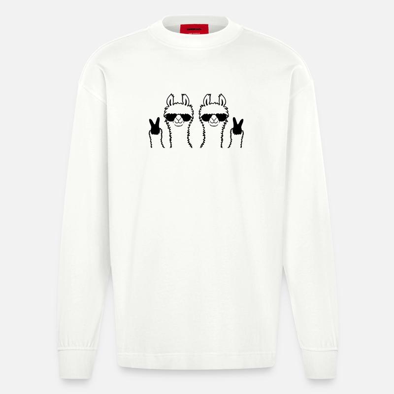 Freunde Team Lama Peace - Heavyweight Oversized Organic Langarmshirt Made in EU - OFF WHITE