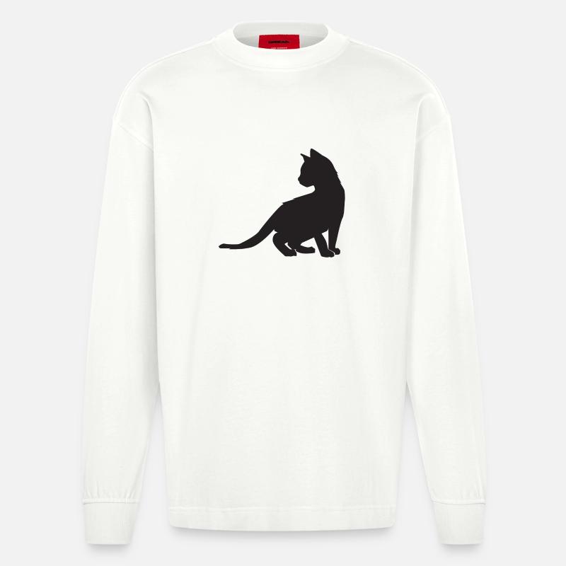 Kätzchen-Design - Heavyweight Oversized Organic Langarmshirt Made in EU - OFF WHITE