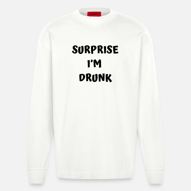 Texte drôle d’ivrogne - Manches longues bio épais oversize fabriqué en UE - OFF WHITE