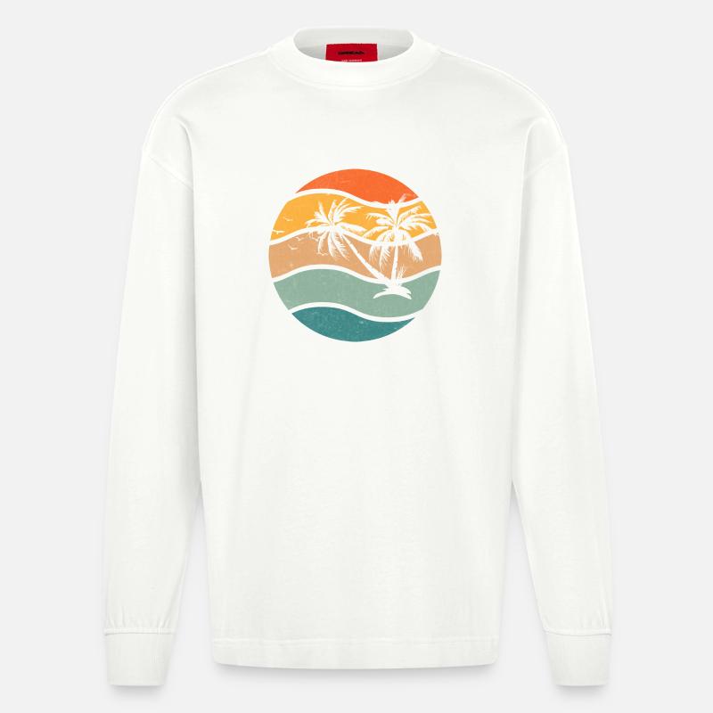 Coucher Palmier Rétro Circulaire - Manches longues bio épais oversize fabriqué en UE - OFF WHITE