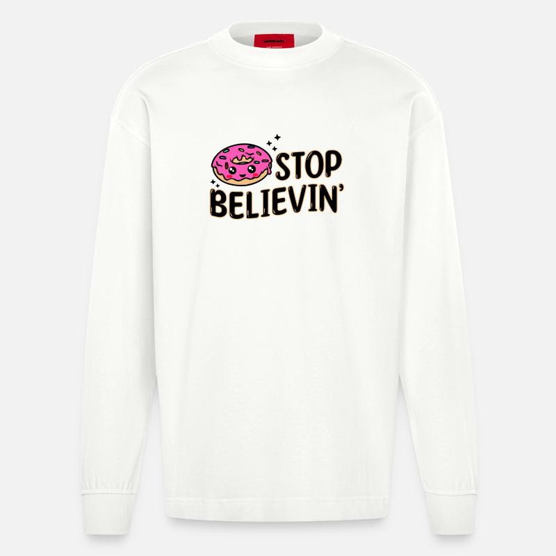 Sweets Snacking Statement Delicious Donut - Heavyweight Oversized Organic Longsleeve Shirt Made in EU - OFF WHITE
