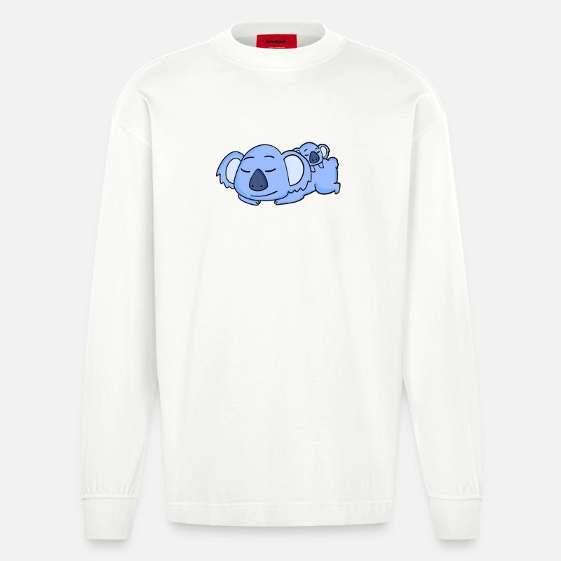 Koala Papa mit Baby Koala - Heavyweight Oversized Organic Langarmshirt Made in EU - OFF WHITE