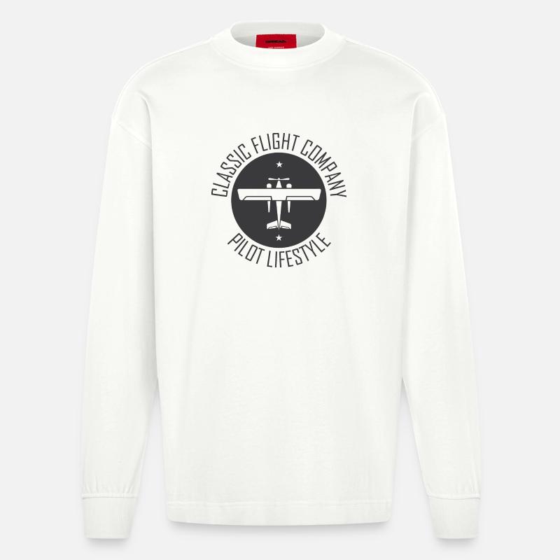 Airplane Symbol Flying Pilot Pilots Classic - Heavyweight Oversized Organic Longsleeve Shirt Made in EU - OFF WHITE