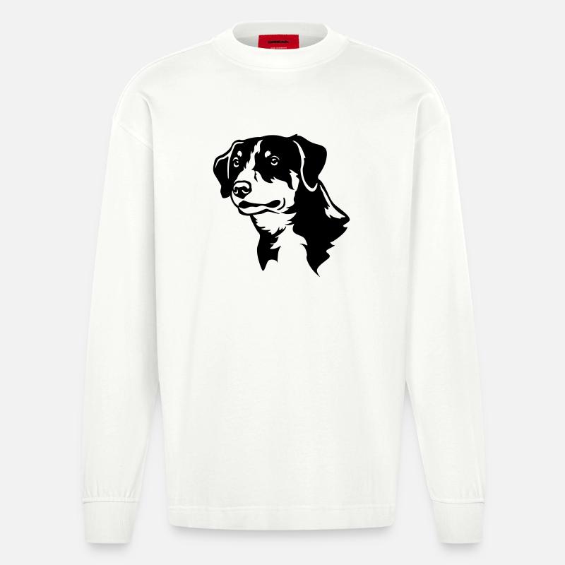 Entlebucher Sennenhund Kopf "Black Edition" - Heavyweight Oversized Organic Langarmshirt Made in EU - OFF WHITE