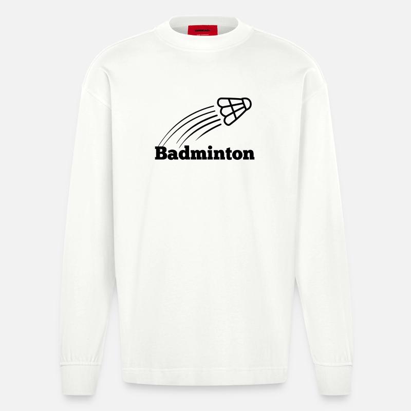 Badmintontext mit hochfliegendem Shuttle - Heavyweight Oversized Organic Langarmshirt Made in EU - OFF WHITE