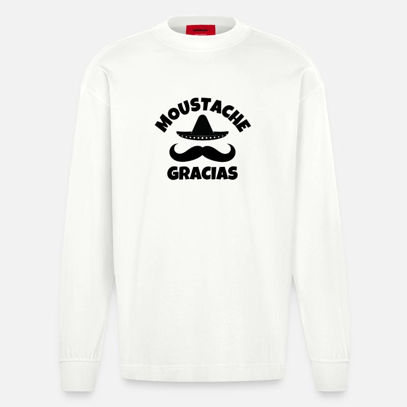 Schnurrbart, Schnurrbart, Schnurrbart gracias - Heavyweight Oversized Organic Langarmshirt Made in EU - OFF WHITE