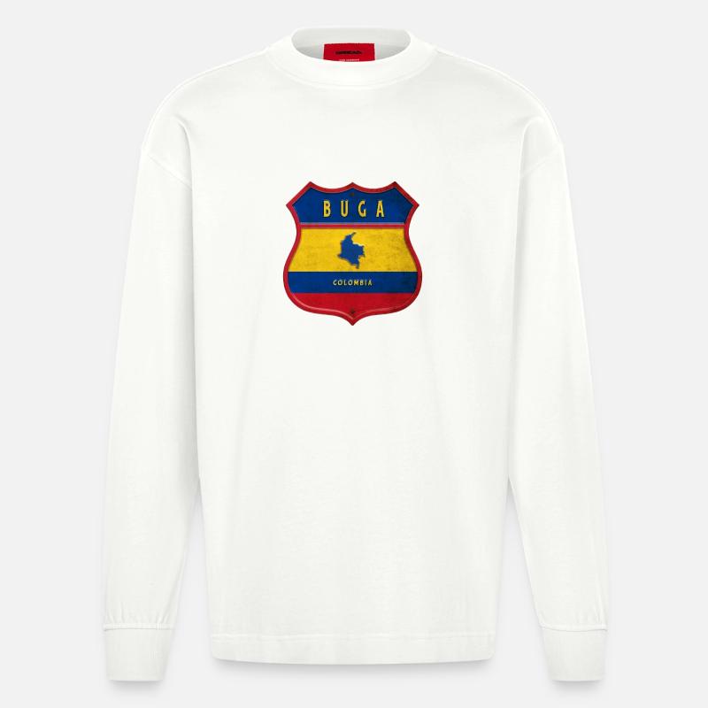 Buga Kolumbien Wappen Design - Heavyweight Oversized Organic Langarmshirt Made in EU - OFF WHITE