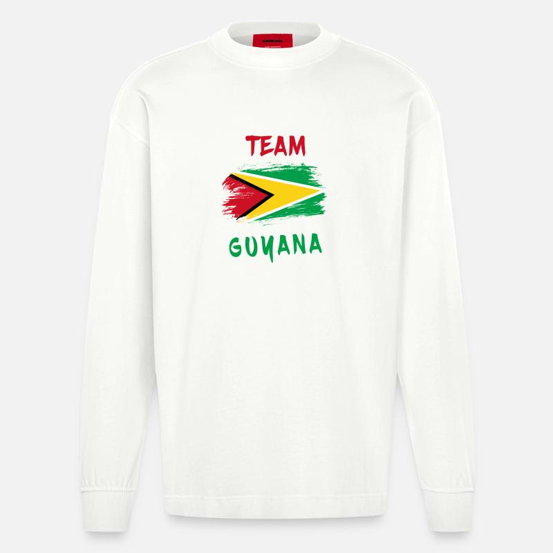 Team Guyana Flaggen Design - Heavyweight Oversized Organic Langarmshirt Made in EU - OFF WHITE