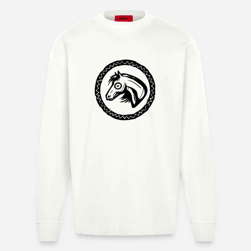 Pferd Portrait - Heavyweight Oversized Organic Langarmshirt Made in EU - OFF WHITE