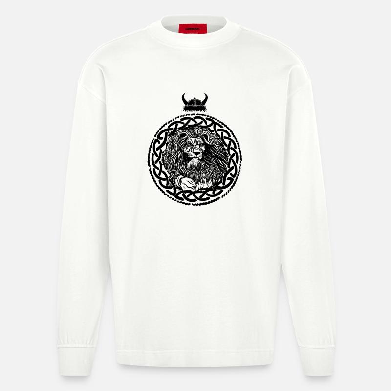 Wikinger Löwenkopf - Heavyweight Oversized Organic Langarmshirt Made in EU - OFF WHITE