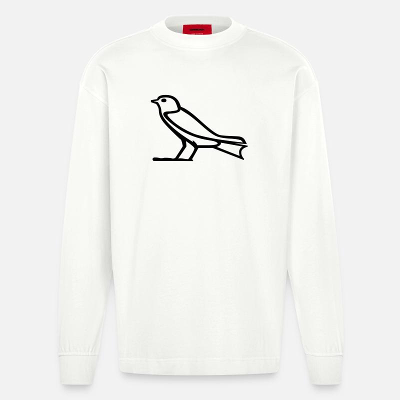 Vogel-Hieroglyphe - Heavyweight Oversized Organic Langarmshirt Made in EU - OFF WHITE