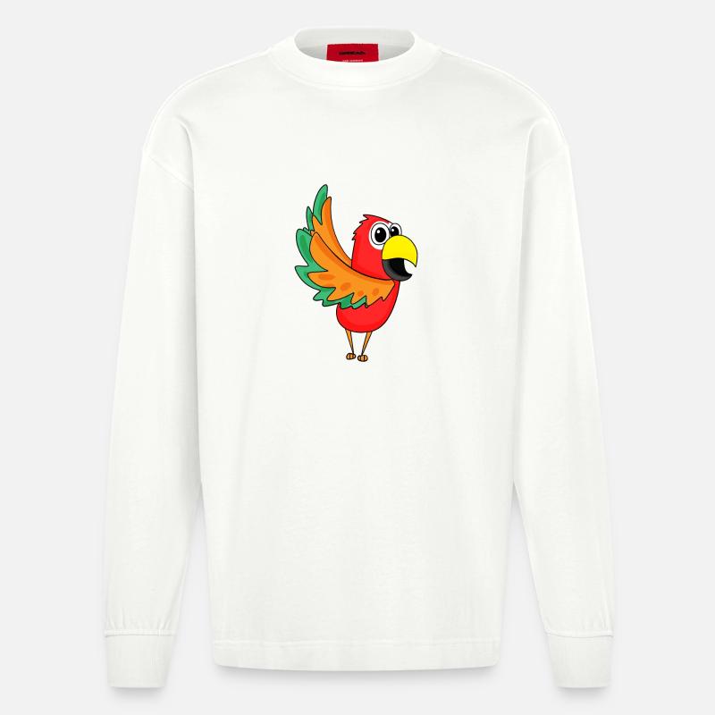 Papagei Dschungel - Heavyweight Oversized Organic Langarmshirt Made in EU - OFF WHITE