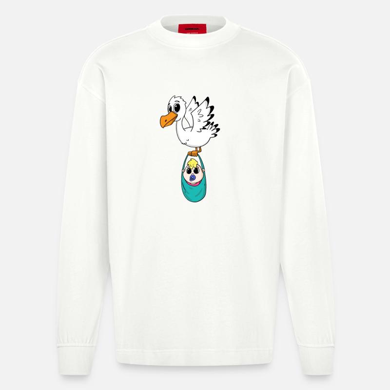 Vogel mit Baby Schwangerschaft - Heavyweight Oversized Organic Langarmshirt Made in EU - OFF WHITE