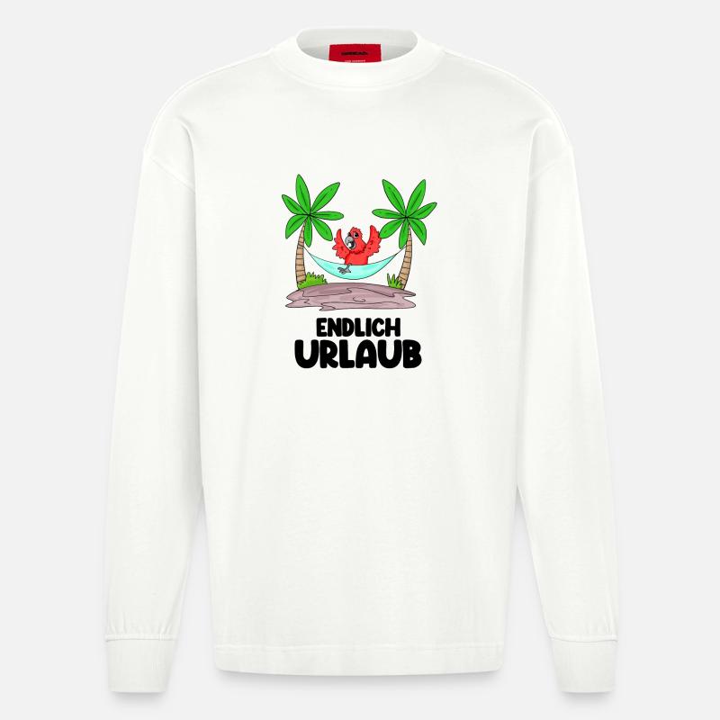 Urlaub Papagei - Heavyweight Oversized Organic Langarmshirt Made in EU - OFF WHITE