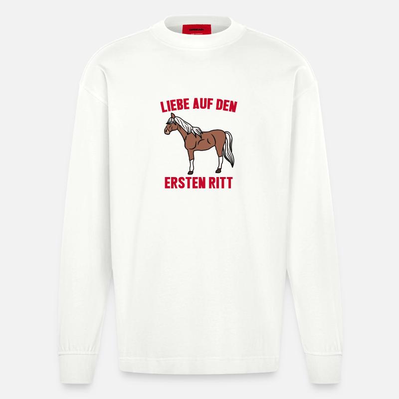 Islandpferde Pferdenarr Cool Statement Pferde - Heavyweight Oversized Organic Langarmshirt Made in EU - OFF WHITE