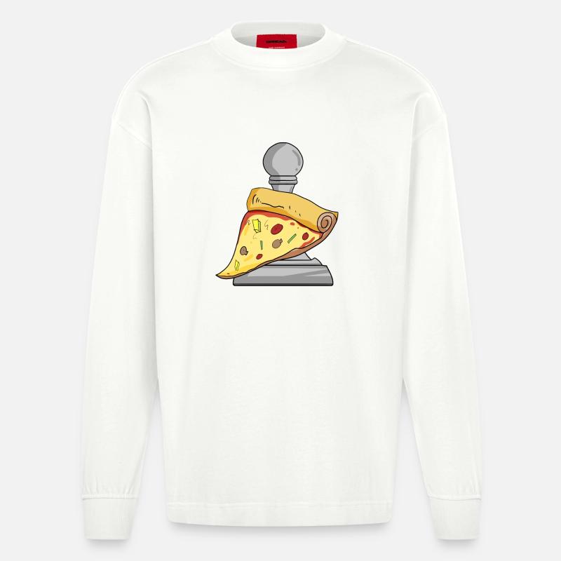 Échecs et pizza - Manches longues bio épais oversize fabriqué en UE - OFF WHITE