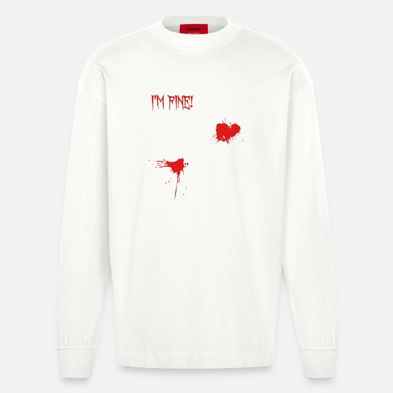 I’m Fine Blutspritzer - Heavyweight Oversized Organic Langarmshirt Made in EU - OFF WHITE