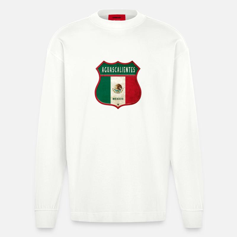 Aguascalientes Mexiko Wappen Design - Heavyweight Oversized Organic Langarmshirt Made in EU - OFF WHITE