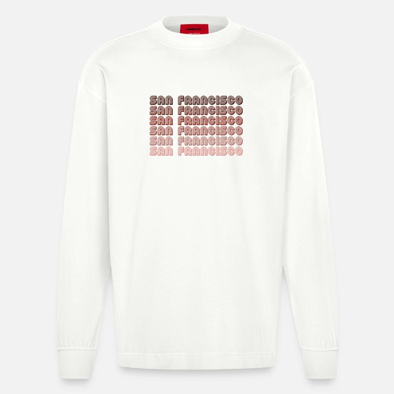 San Francisco Grid Gradient Pattern - Heavyweight Oversized Organic Longsleeve Shirt Made in EU - OFF WHITE