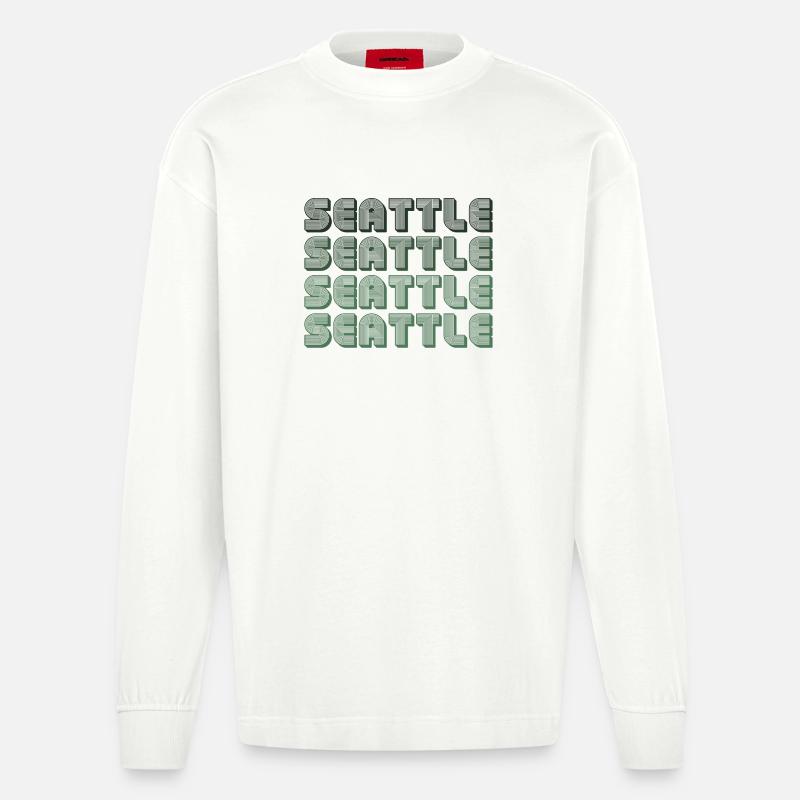 Seattle Blockgrid Muster - Heavyweight Oversized Organic Langarmshirt Made in EU - OFF WHITE