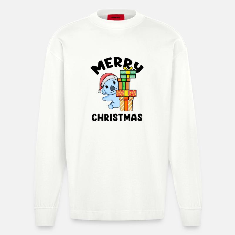 Frohe Weihnachten Koala - Heavyweight Oversized Organic Langarmshirt Made in EU - OFF WHITE