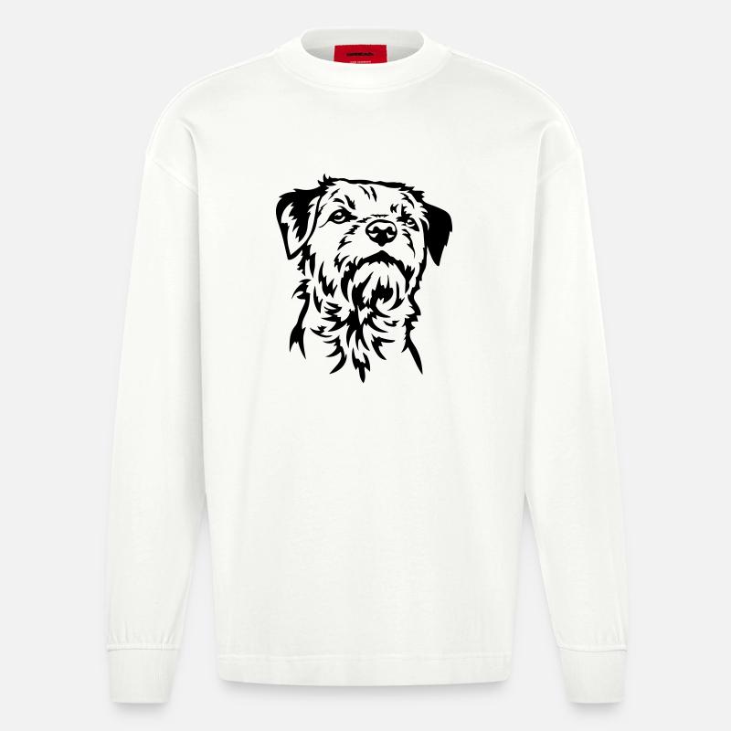 Border Terrier Kopf - Heavyweight Oversized Organic Langarmshirt Made in EU - OFF WHITE
